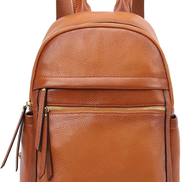 Elegant Tan Leather Women's Backpack - Picture 1 of 11